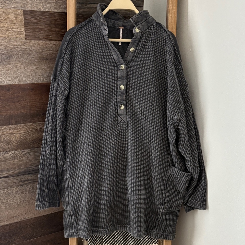 Free People Waffle Knit Henley Pullover